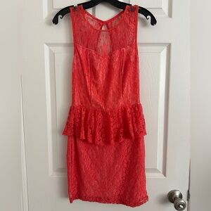 Coral Lace Sleeveless Dress